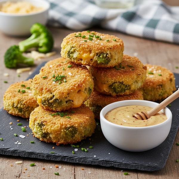 Crispy Broccoli Cheese Bites with Honey-Mustard Dipping Sauce recipe