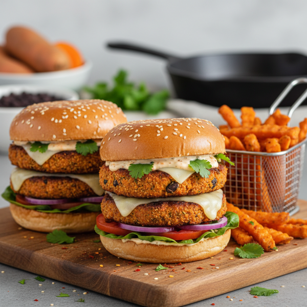 Crispy Cajun Sweet Potato & Bean Burgers recipe