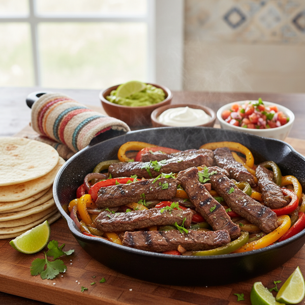 Crispy Cast-Iron Seared Steak Fajitas with Warm Veggies recipe