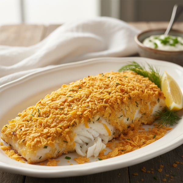 Crispy Cheddar Potato Chip Crusted Fish recipe