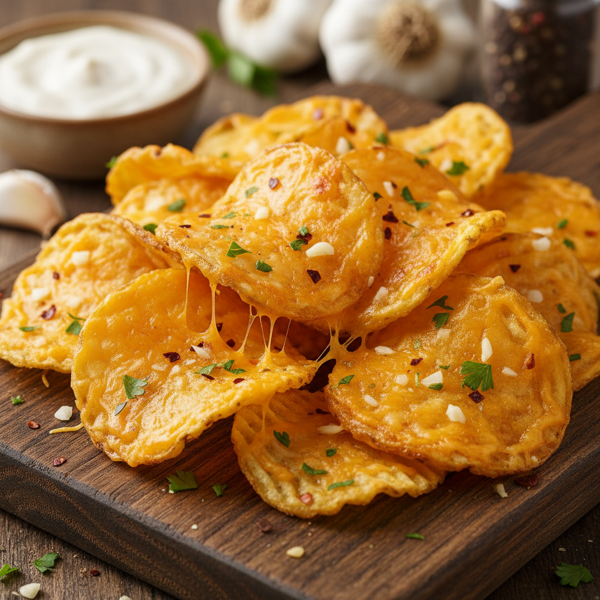 Crispy Cheesy Garlic Potato Chips recipe