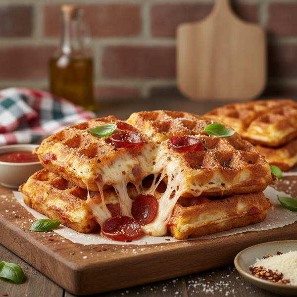Crispy Cheesy Pizza Waffles recipe