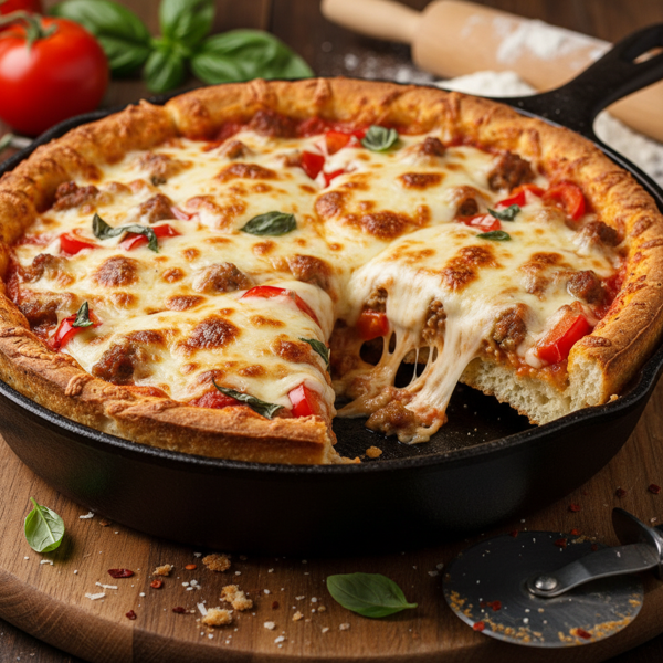 Crispy Cheesy Skillet Pizza recipe