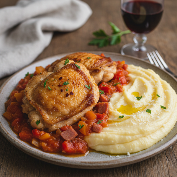 Crispy Chicken Basquaise with Creamy Polenta recipe