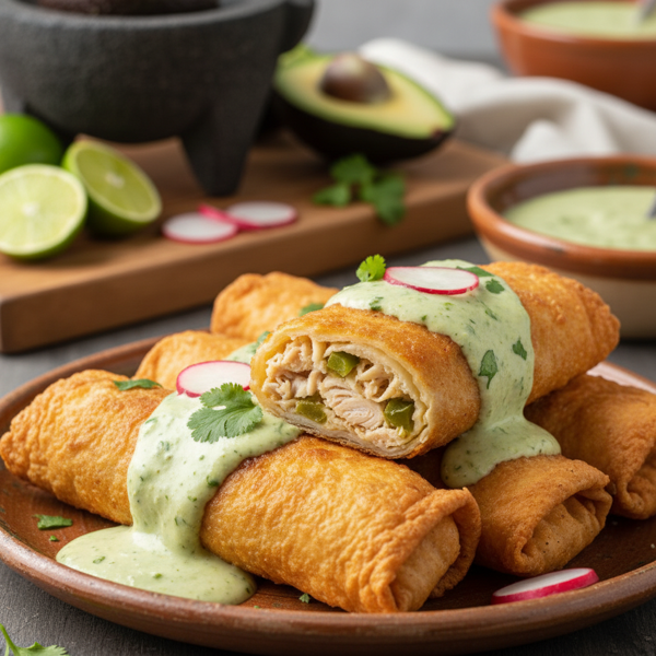 Crispy Chicken Chimichangas with Green Sauce recipe
