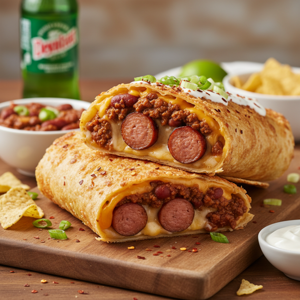 Crispy Chili Cheese Dog Tortilla Wrap recipe