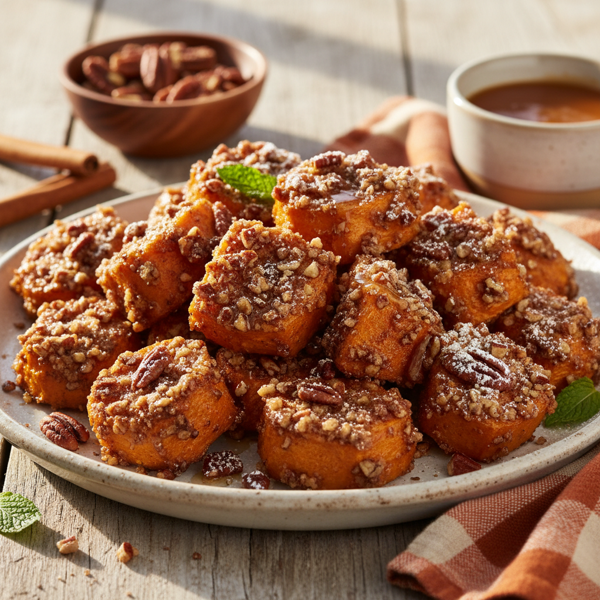 Crispy Cinnamon-Pecan Sweet Potato Bites recipe