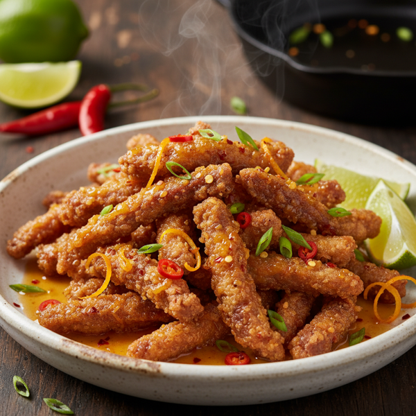 Crispy Citrus Beef with Spicy Chili Infusion recipe