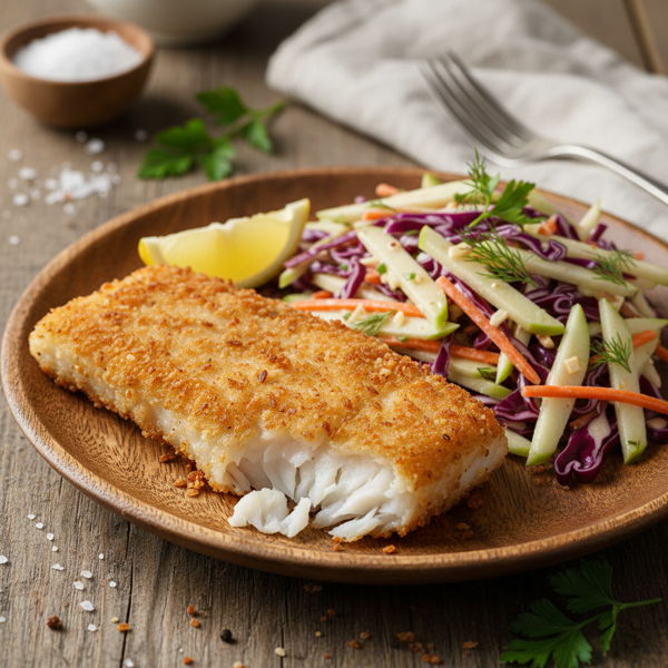 Crispy Cod with Apple-Cabbage Slaw recipe