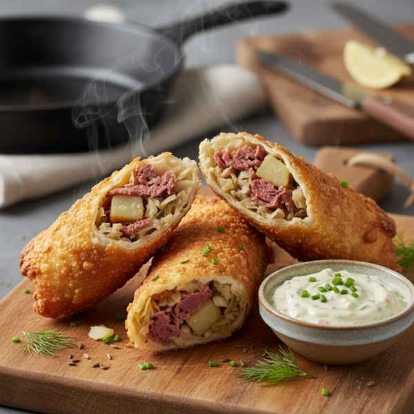 Crispy Corned Beef and Cabbage Egg Rolls recipe