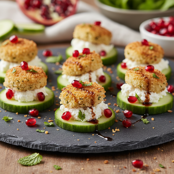 Crispy Cucumber-Pomegranate Goat Cheese Bites recipe