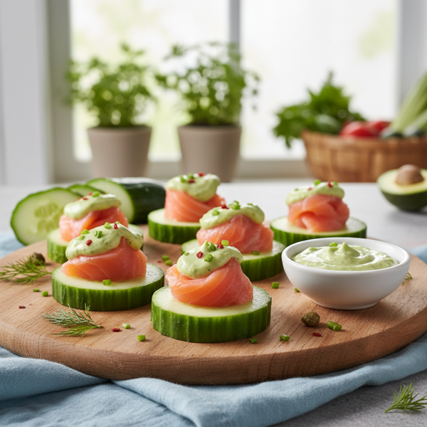 Crispy Cucumber Canapés with Smoked Salmon and Creamy Avocado Dressing recipe