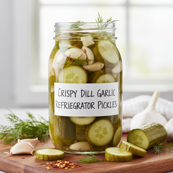 Crispy Dill Garlic Refrigerator Pickles recipe