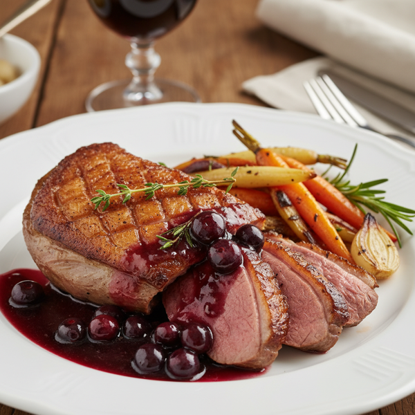 Crispy Duck Magret with Blueberry Port Reduction recipe