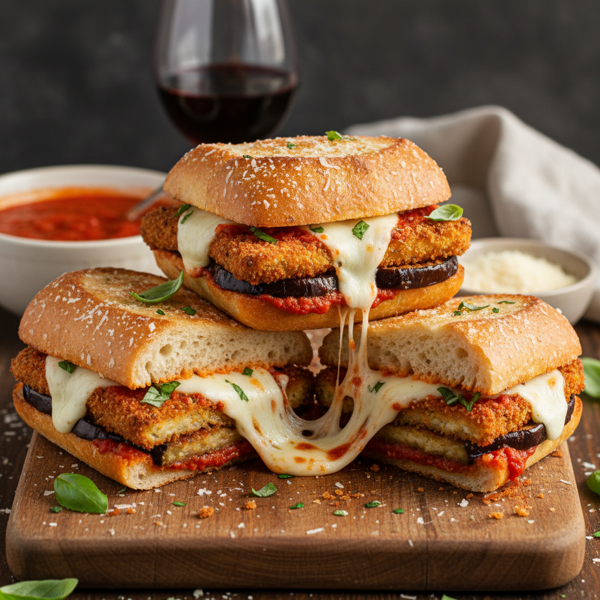 Crispy Eggplant Parmesan Sandwiches recipe