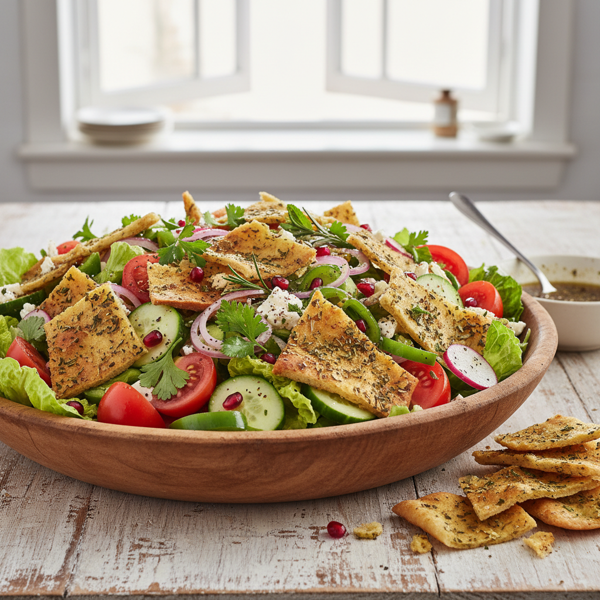 Crispy Fattoush Salad with Herb-Infused Pita recipe