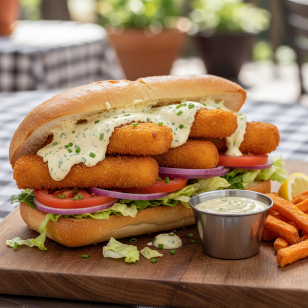 Crispy Fish Stick Po' Boy with Zesty Mayonnaise recipe