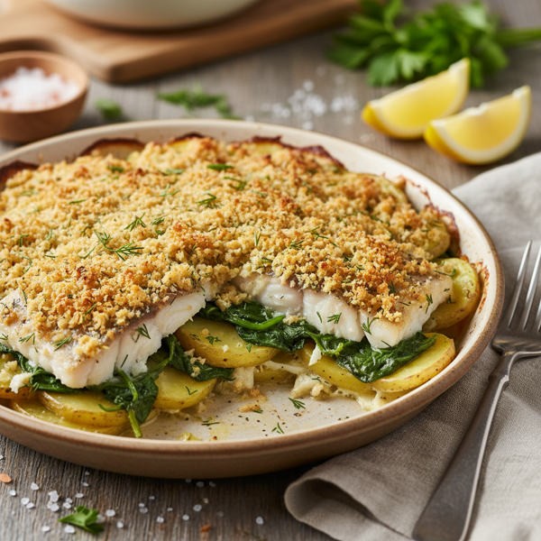 Crispy Fish and Spinach Potato Bake recipe