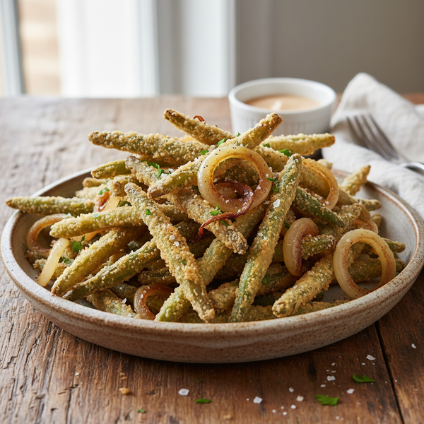 Crispy Flash-Fried Green Beans with Onions recipe