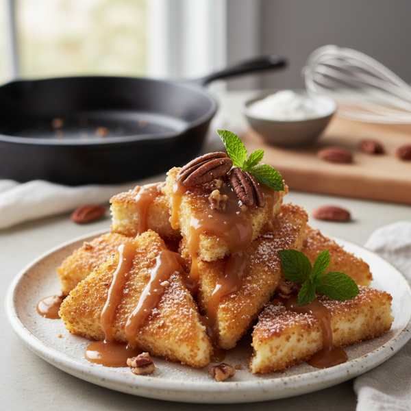 Crispy Fried Cheesecake Bites with Praline Sauce recipe