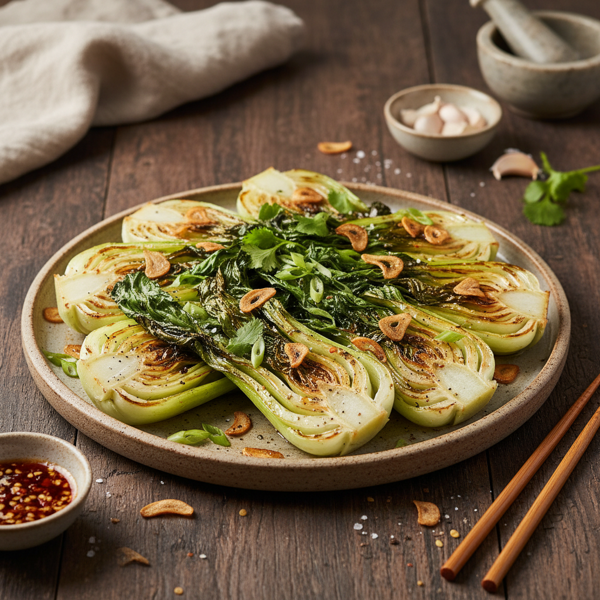 Crispy Garlic-Infused Roasted Baby Bok Choy recipe