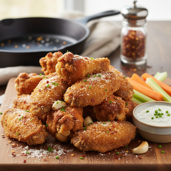Crispy Garlic-Parmesan Buffalo Wings recipe