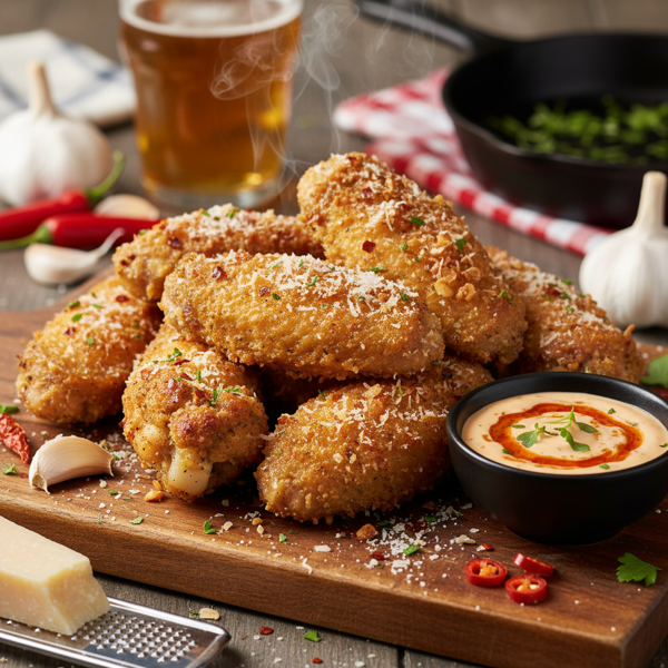 Crispy Garlic-Parmesan Chicken Wings with Kick recipe
