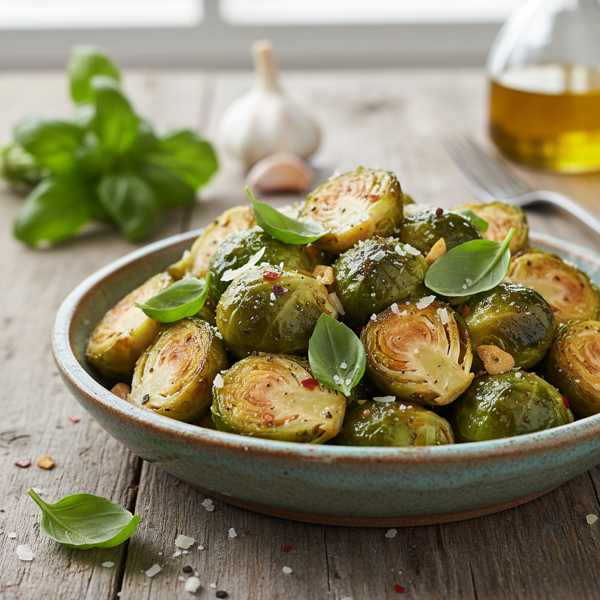Crispy Garlic Basil Brussels Sprouts recipe