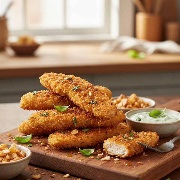 Crispy Garlic Basil Chicken Strips recipe