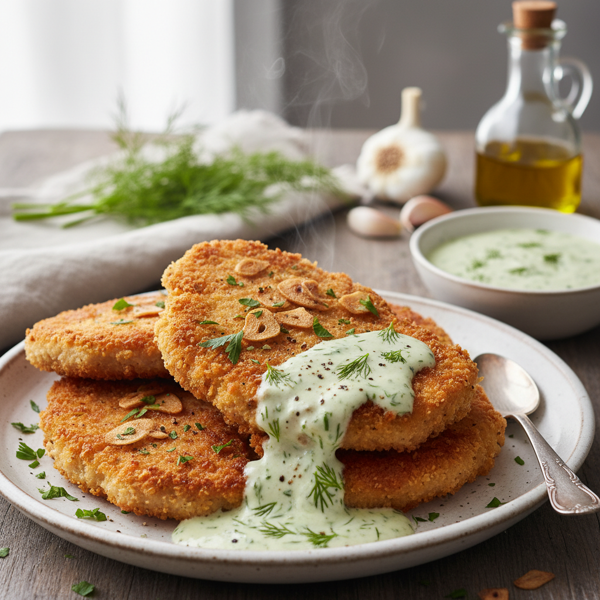 Crispy Garlic Pork Cutlets with Creamy Dill Sauce recipe