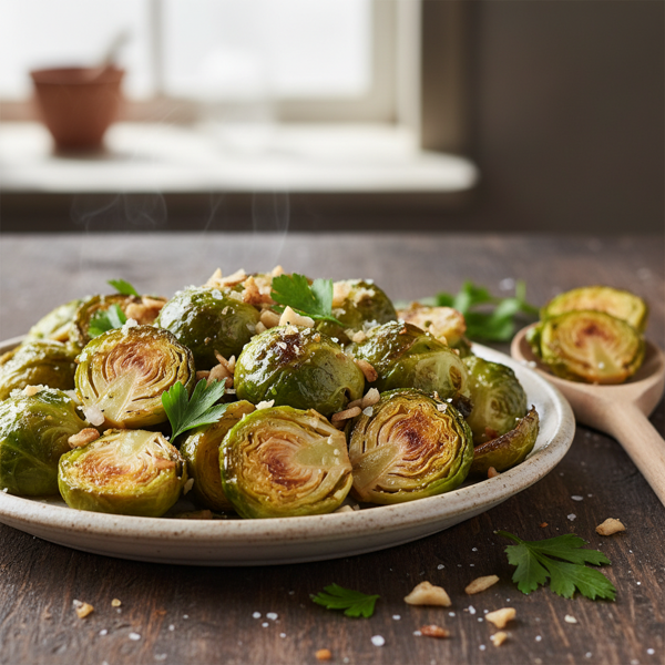 Crispy Garlic Roasted Brussels Sprouts recipe