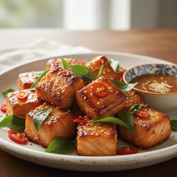 Crispy Glazed Salmon Bites with Thai Basil recipe