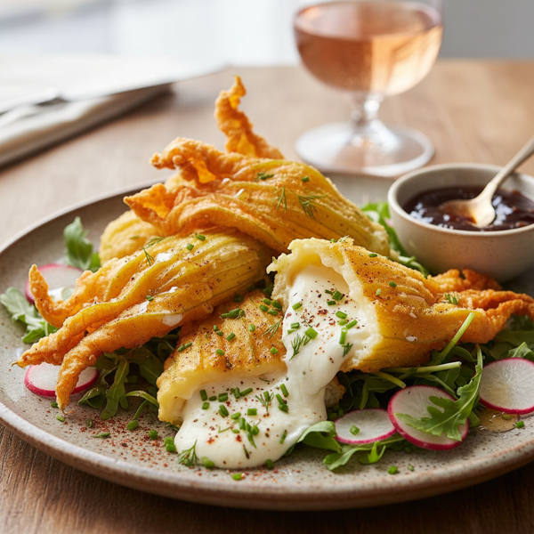 Crispy Goat Cheese-Stuffed Squash Blossoms recipe