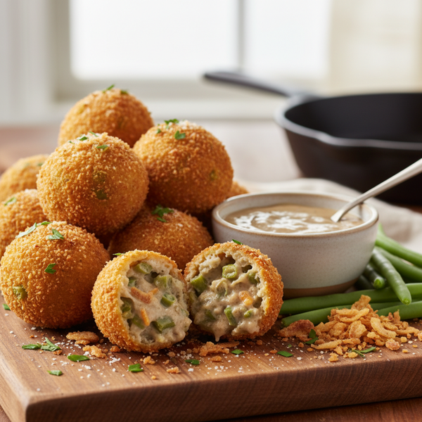 Crispy Green Bean Casserole Arancini Bites recipe