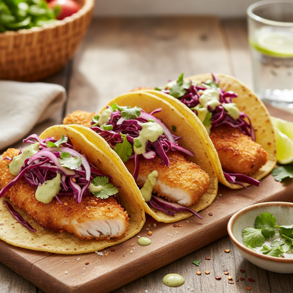 Crispy Healthy Fish Tacos with Cabbage Slaw recipe