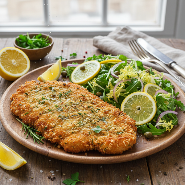 Crispy Herb-Infused Chicken Schnitzel with Lively Lemon Salad recipe