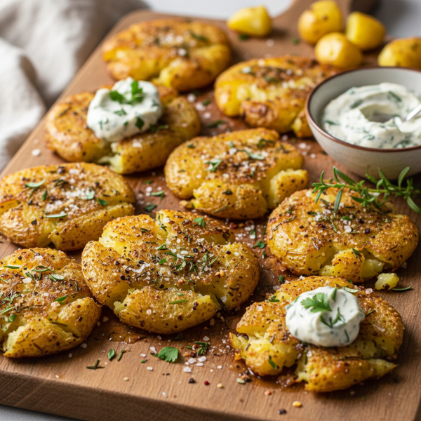 Crispy Herb-Infused Smashed Fingerling Potatoes recipe