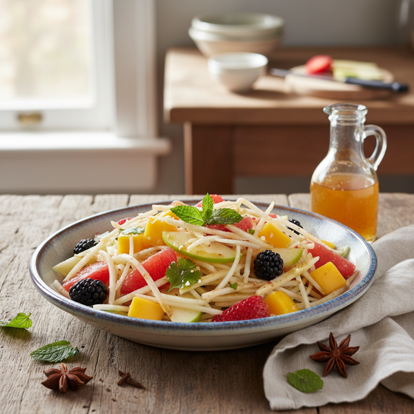 Crispy Jicama and Seasonal Fruit Slaw with Cider Vinaigrette recipe