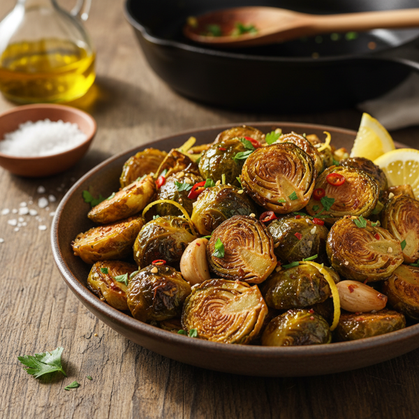 Crispy Lemon Garlic Brussels Sprouts Stir-Fry recipe