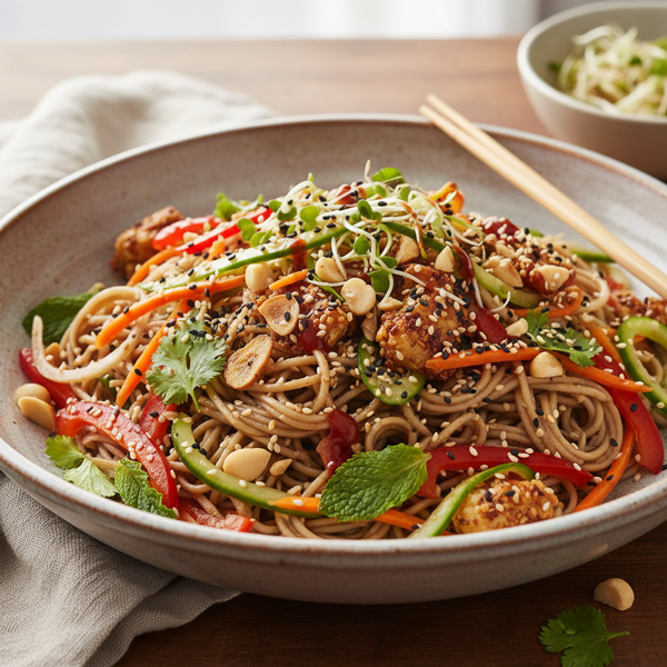 Crispy Macadamia-Sesame Soba Noodle Salad recipe