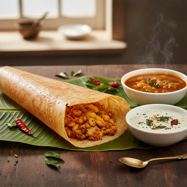Crispy Masala Dosa with Spiced Coconut Chutney recipe