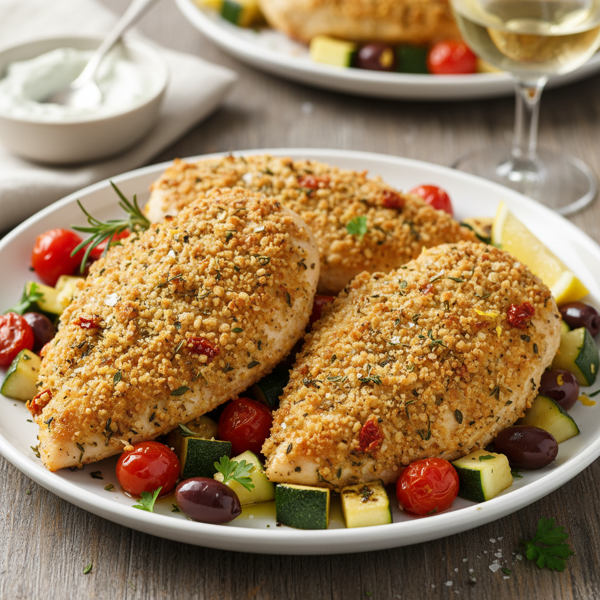 Crispy Mediterranean Herb-Crusted Chicken Breasts recipe