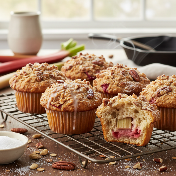 Crispy Nutty Rhubarb Delight Muffins recipe