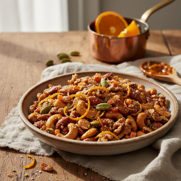 Crispy Orange-Cardamom Nut Medley recipe