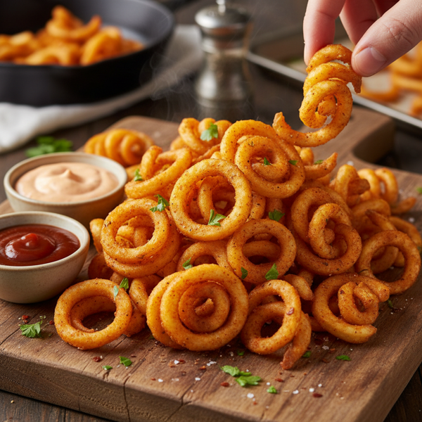 Crispy Oven-Baked Curly Fries with Spicy Seasoning recipe