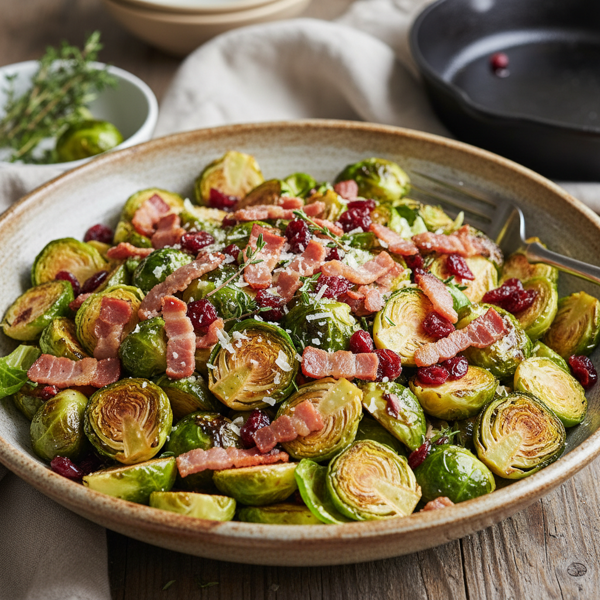 Crispy Pancetta and Brussels Sprouts Salad with Sweet Cranberries recipe