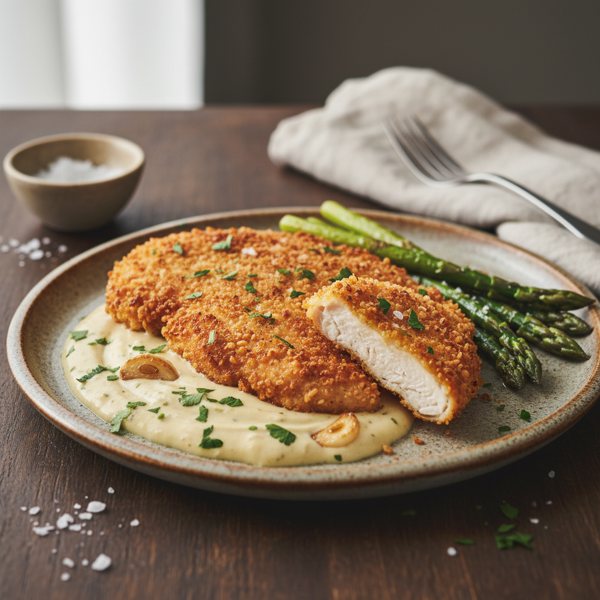 Crispy Panko-Crusted Chicken with Garlic Cream Sauce recipe