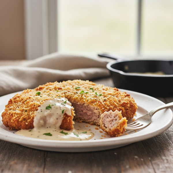 Crispy Parmesan Chicken-Fried Steak with Creamy Gravy recipe