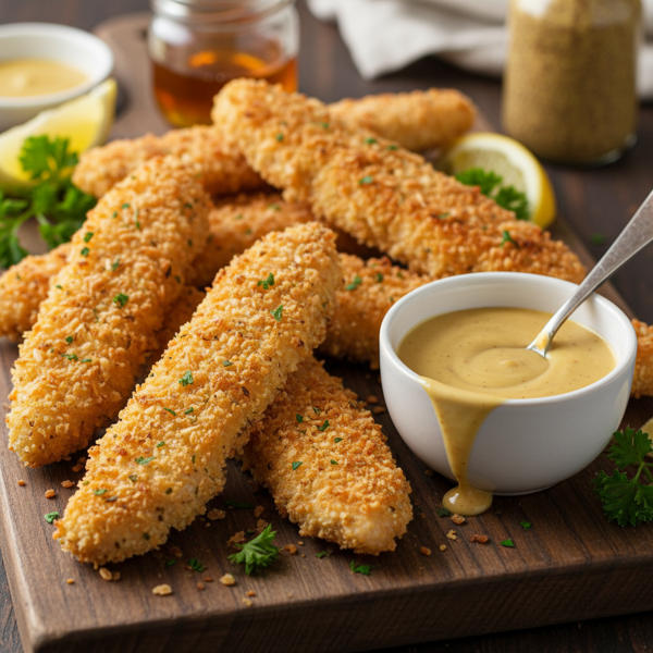 Crispy Parmesan Chicken Strips with Honey Mustard Dipping Sauce recipe