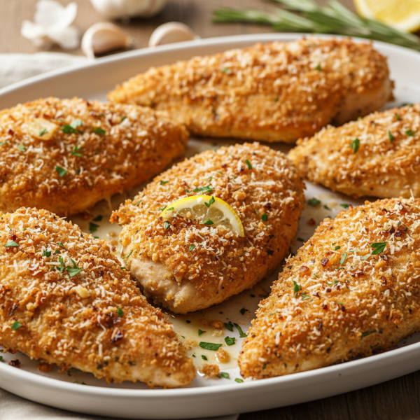 Crispy Parmesan Garlic Chicken Breasts recipe
